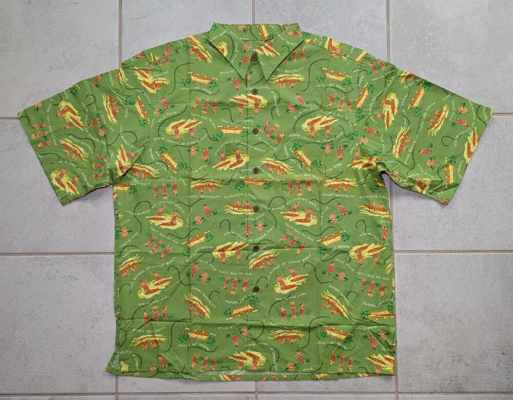 Reyn Spooner X Trader Joe’s Men's Large Hawaiian Shirt Short Sleeve Surf Green